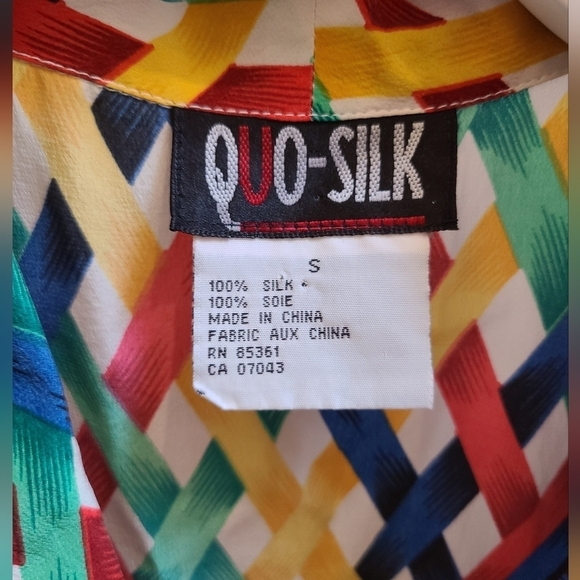 Vintage Quo-Silk 100% Silk Sleeveless Blouse in Colourful Retro Pattern - S/M - Picture 5 of 5
